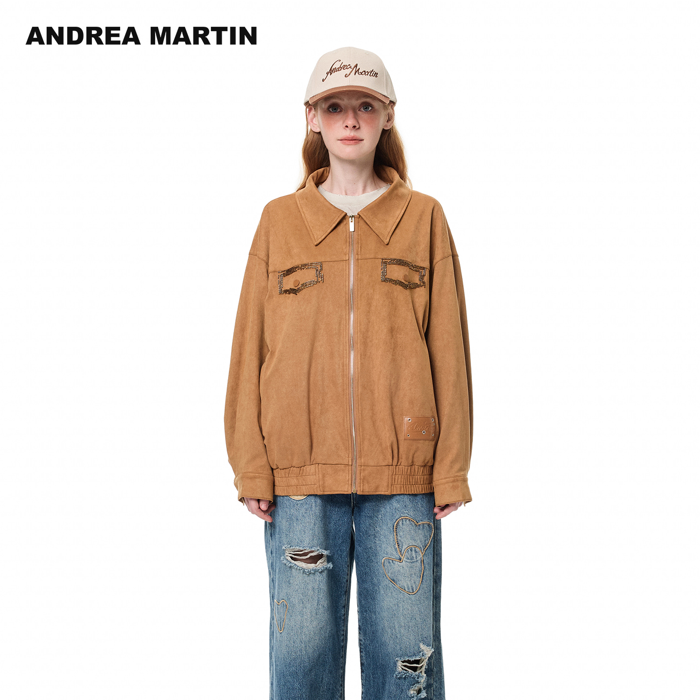 ANDREA MARTIN2025秋冬新款复古做旧水洗环保皮衣夹克女宽松外套