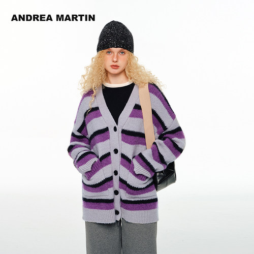 【张含韵&徐梦洁同款】ANDREA MARTIN冬新款马海毛绵羊毛针织开衫