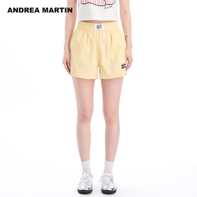 ANDREA MARTIN2025夏季新款条纹刺绣短裤女外穿高腰a字显瘦