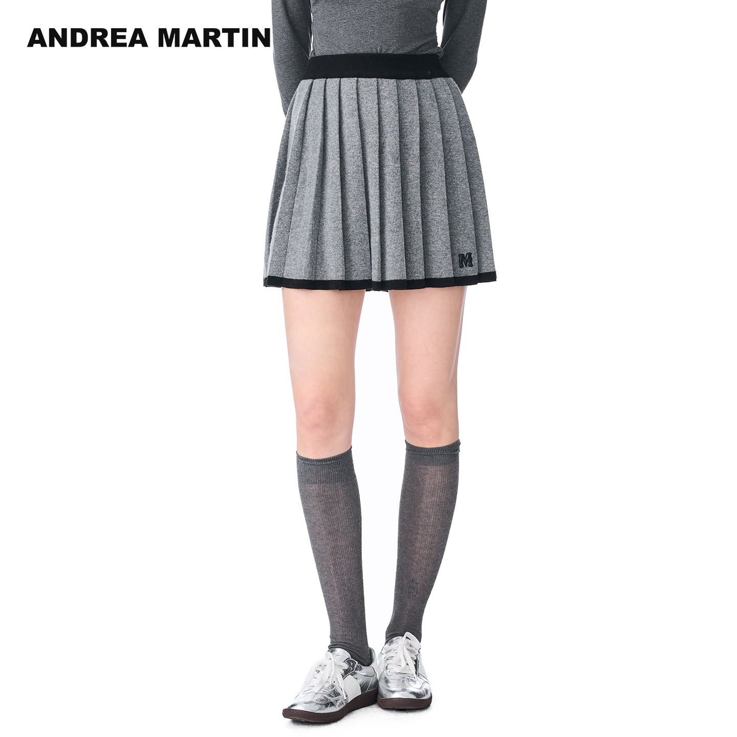 ANDREA MARTIN2025秋冬新款羊毛针织百褶短裙百搭休闲A字半身裙女