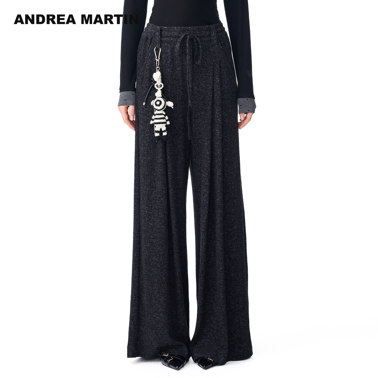 ANDREA MARTIN25秋季新款黑色阔腿裤女高腰宽松显瘦直筒休闲长裤