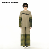 宋亚轩同款 套装 ANDREA MARTIN秋季 新款 女长袖 T恤格子阔腿裤