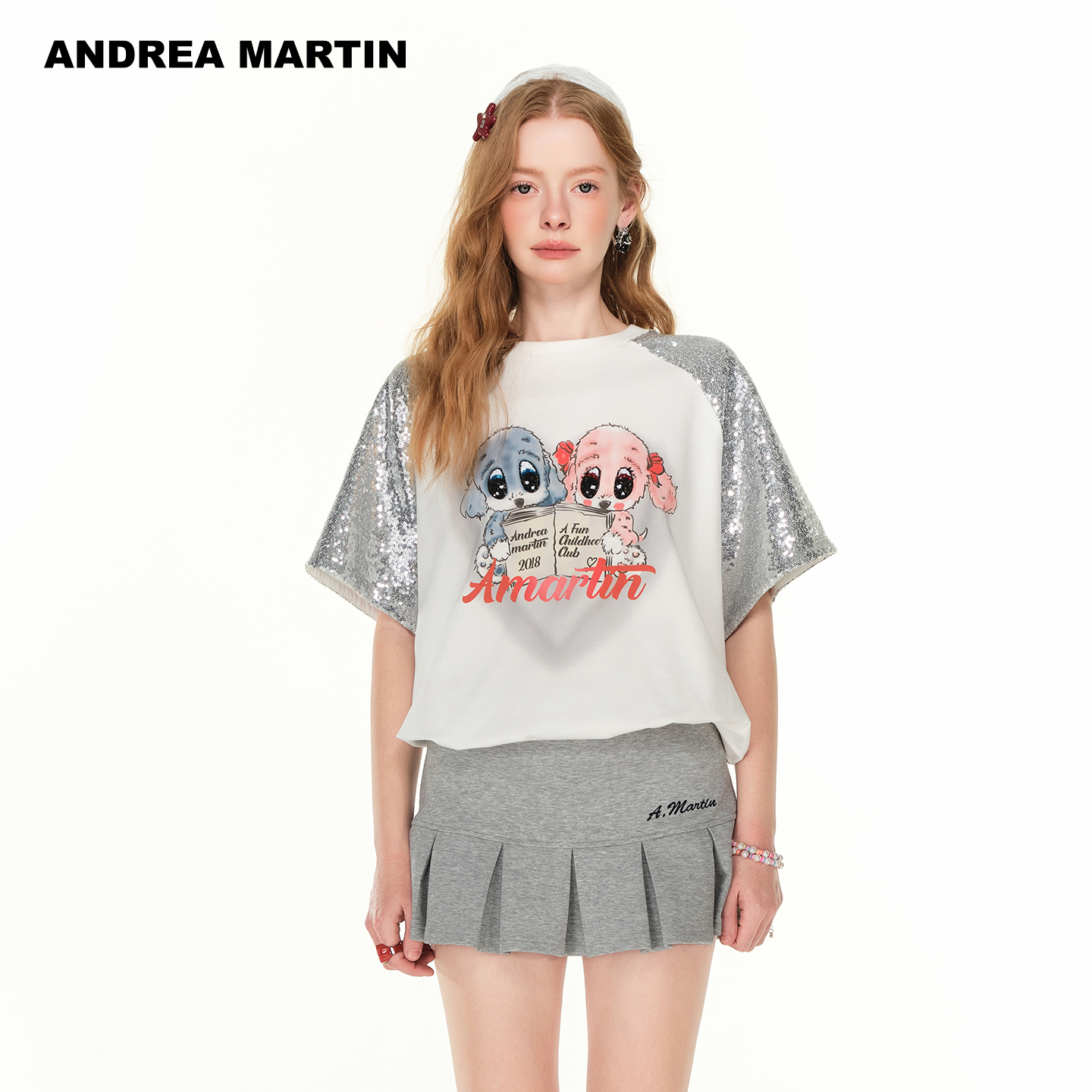 【杨和苏同款】Andrea Martin夏季新款短袖T恤女印花宽松纯棉上衣