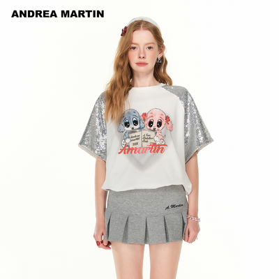 【杨和苏同款】ANDREA MARTIN夏季新款短袖T恤女印花宽松纯棉上衣