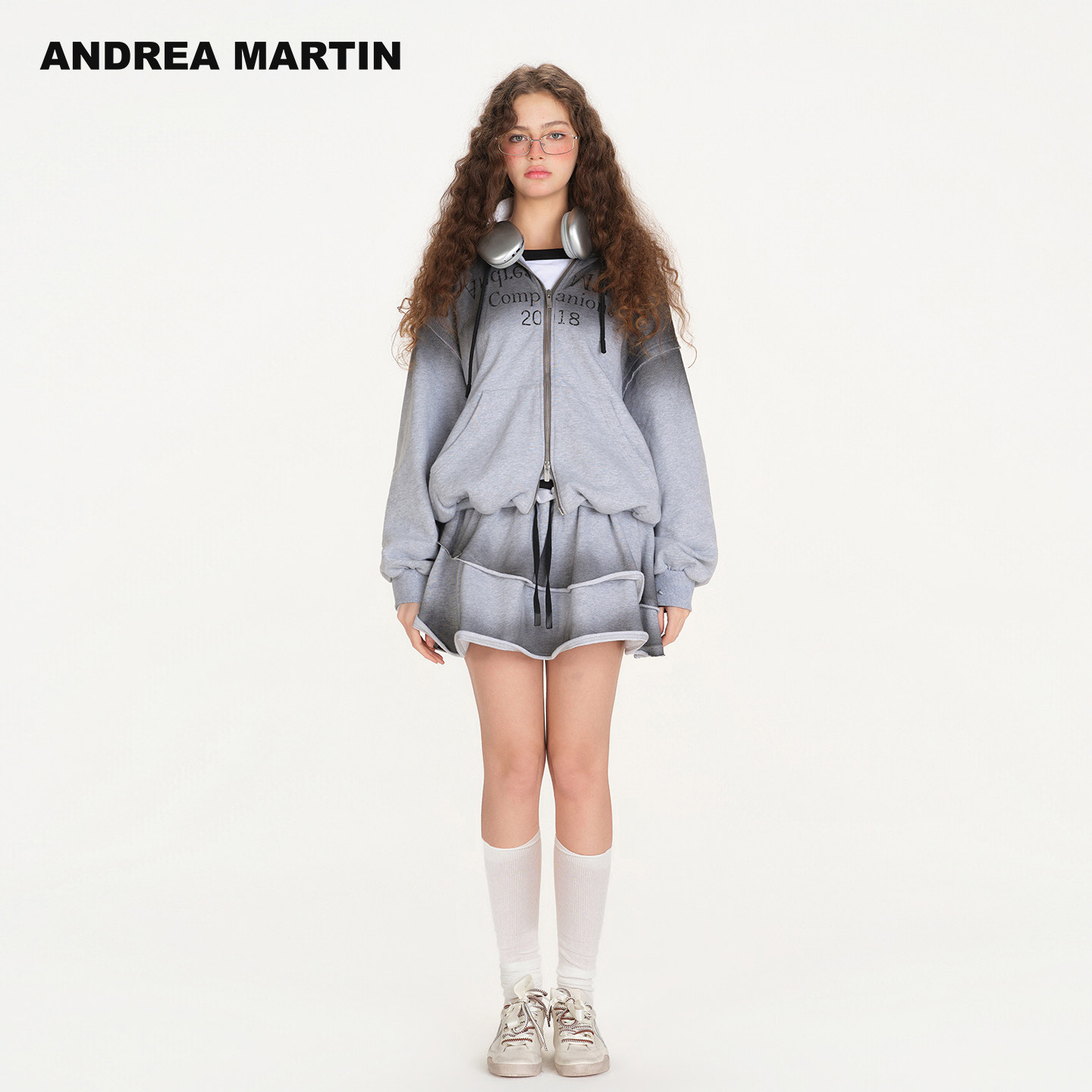 【苏新皓郑业成同款】ANDREAMARTIN26春新款渐变卫衣短裙休闲套装