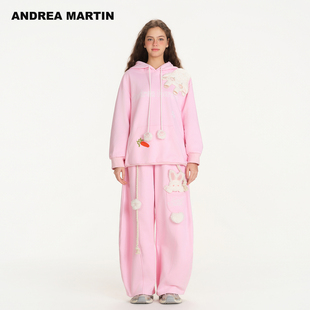 休闲套装 立体毛绒印花宽松连帽卫衣弯刀裤 MARTIN26春新款 ANDREA