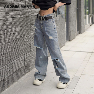 宽松破洞休闲裤 蓝色牛仔裤 MARTIN秋冬新款 ANDREA