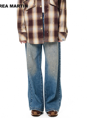 【陈楚生 汪苏泷同款】ANDREA MARTIN秋冬新款泼墨阔腿宽松牛仔裤