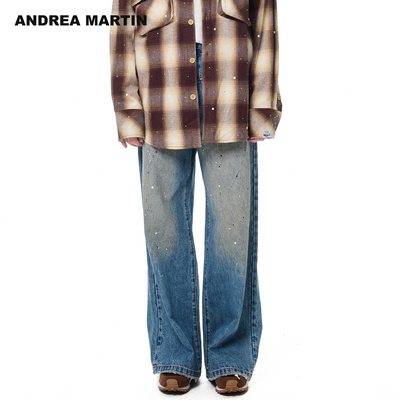 ANDREA MARTIN2025秋冬新品泼墨宽松阔腿牛仔裤休闲长裤男女同款