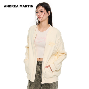 ANDREA 米色拼接针织卫衣开衫 立体刺绣毛针织衫 MARTIN秋冬新款