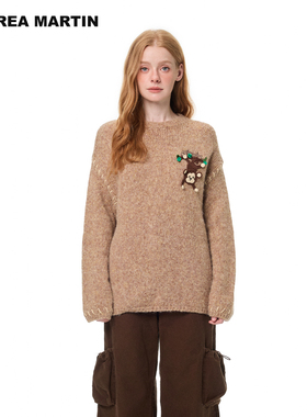 ANDREA MARTIN秋冬新款圆领趣味钩织男女毛衣宽松保暖针织衫