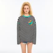 黄霄雲 秋季 汪苏泷同款 ANDREA MARTIN 条纹落肩撞色长袖 T恤