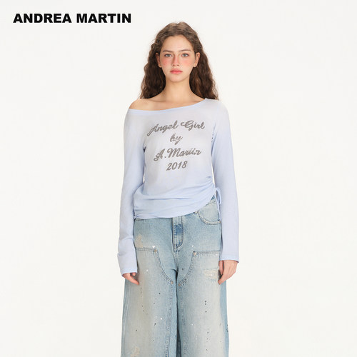 【徐艺洋同款】ANDREA MARTIN26春新款水洗渐变印花女休闲长袖T恤