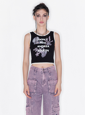 【乔一鱼同款】ANDREA MARTIN 夏立体logo海洋直喷印花吊带背心