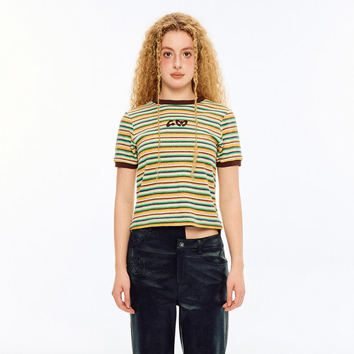 AndreaMartin彩虹条纹圆领短袖