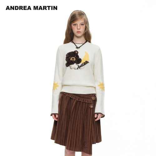 ANDREA MARTIN2026冬新款甜趣风立体毛绒女短喇叭长袖针织羊毛衫