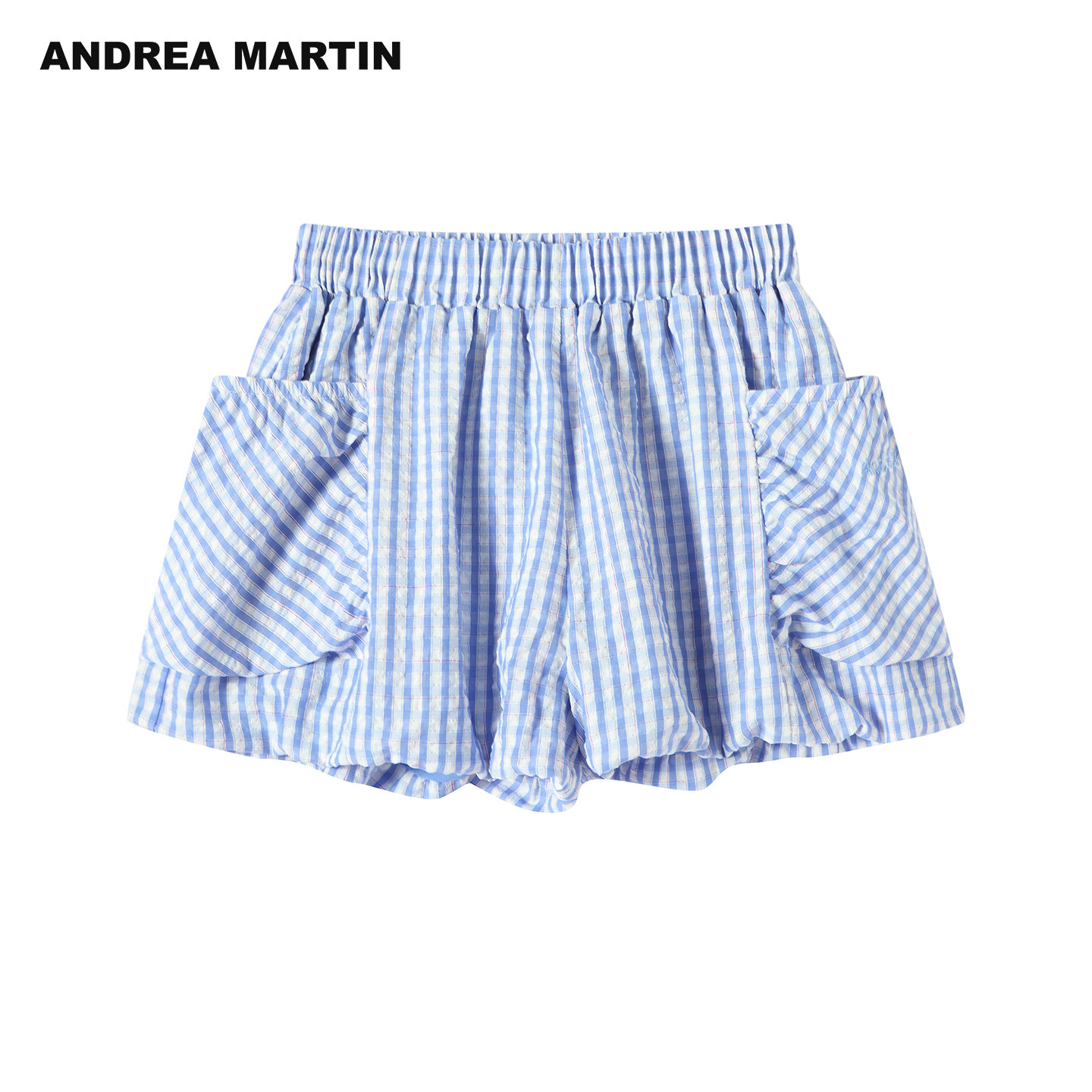 ANDREA MARTIN2026夏季新款复古休闲格纹抽褶蓬松口袋女花苞短裤