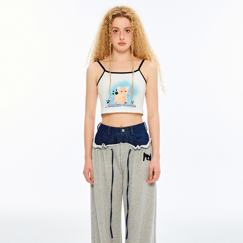 ANDREAMARTIN小猫印花吊带背心