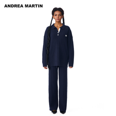 【展轩同款】ANDREA MARTIN 25秋冬新款麻花针织毛衣宽松长裤套装