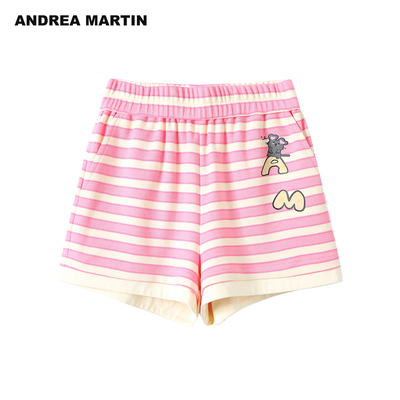 ANDREA MARTIN2026夏季新款粉色条纹趣味印花宽松休闲运动女短裤