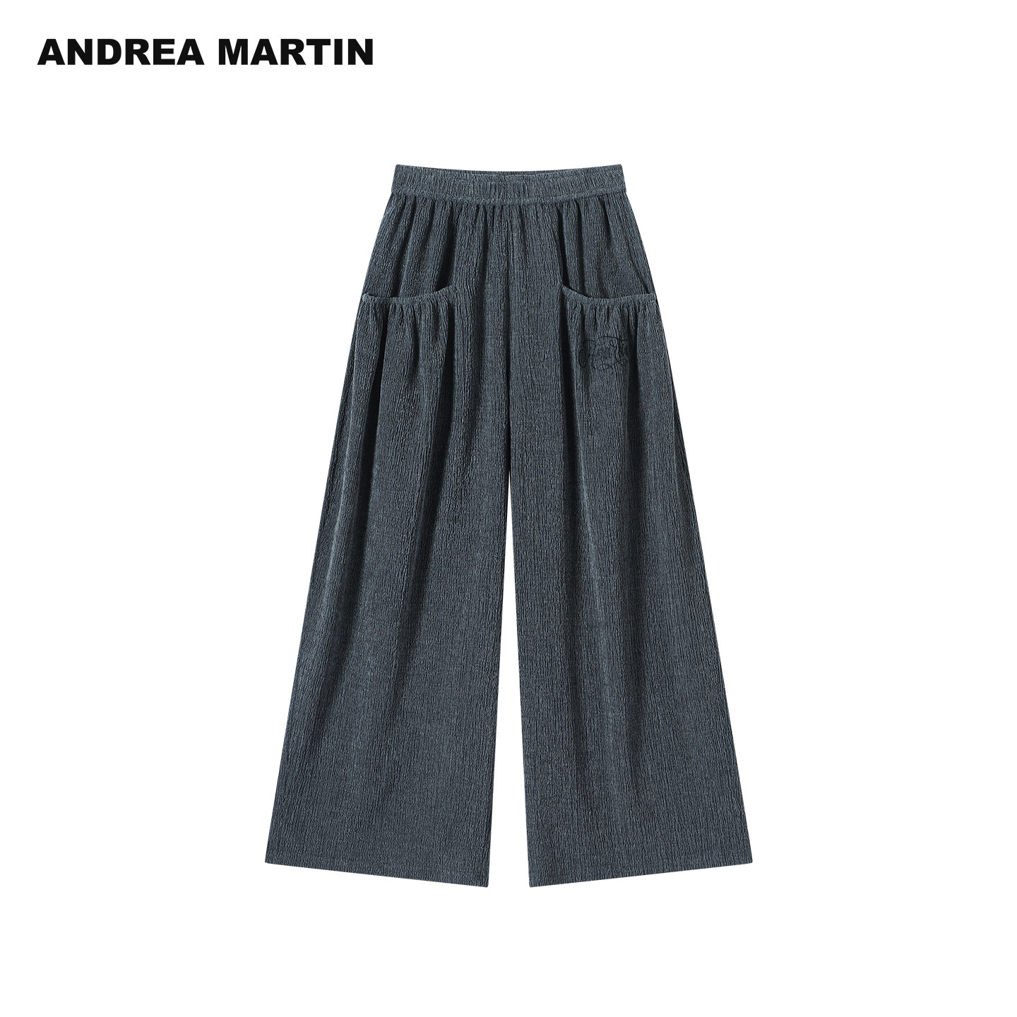 ANDREA MARTIN2026夏季新款肌理刺绣立体口袋百搭女休闲阔腿长裤