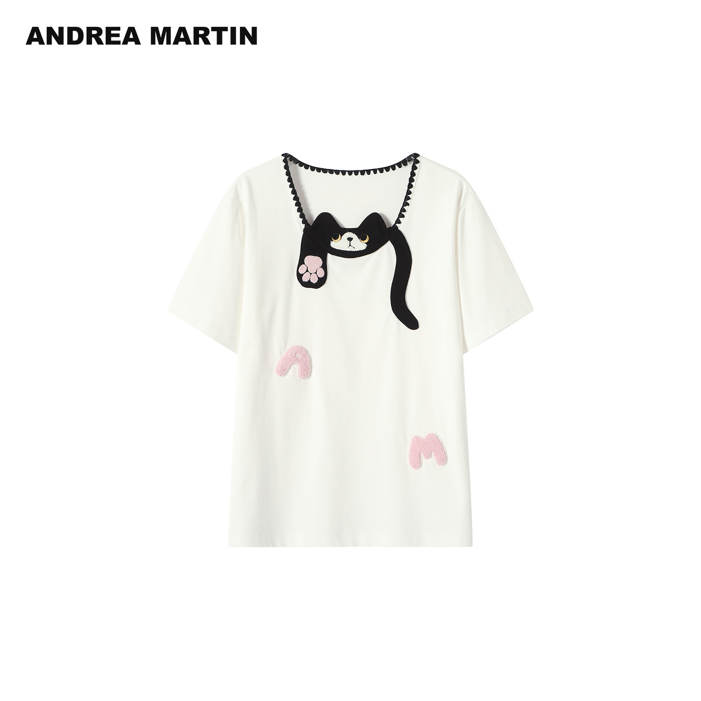 ANDREA MARTIN2026夏新款甜酷立体猫爪宽松落肩女宽松休闲短袖T恤