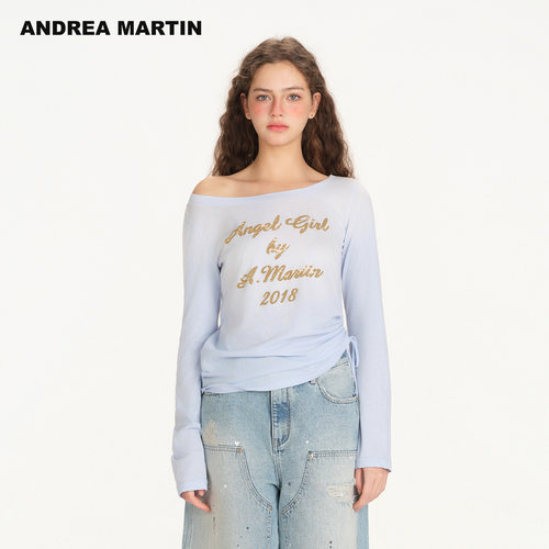 ANDREA MARTIN2026秋新款水洗渐变印花女宽松休闲长袖T恤明星同款
