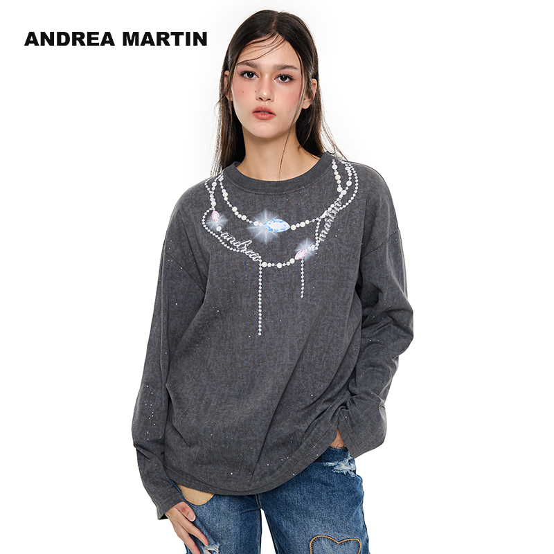 灰色满天星宝石项链印花T恤