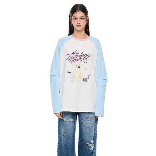 【汪苏泷 张佳宁同款】ANDREA MARTIN 秋冬新款撞色长袖印花T恤