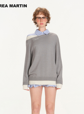 ANDREA MARTIN2026春季新款复古假两件拼接宽松休闲绵羊毛针织衫