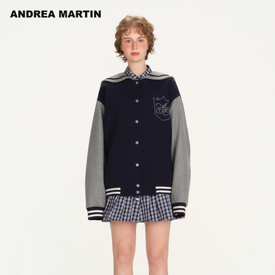 ANDREA MARTIN2026春季新款学院风海军领撞色宽松休闲棒球服外套