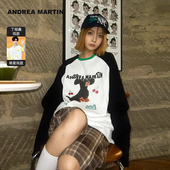 汪苏泷同款 ANDREA MARTIN秋装 新款 印花拼接上衣T恤男女同款