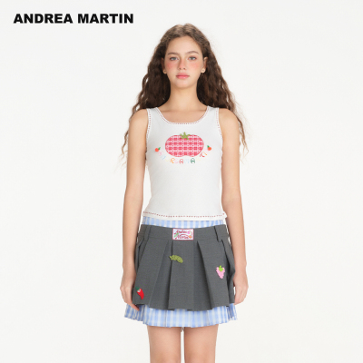 ANDREA MARTIN2026夏季新款可爱立体贴布修身圆领无袖女短背心