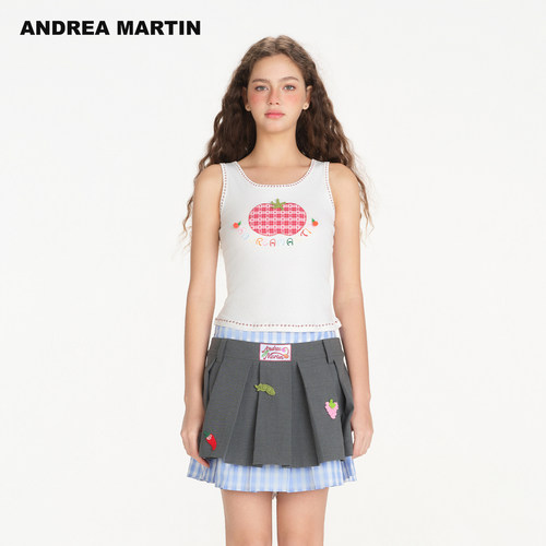 ANDREA MARTIN2026夏季新款可爱立体贴布修身圆领无袖女短背心