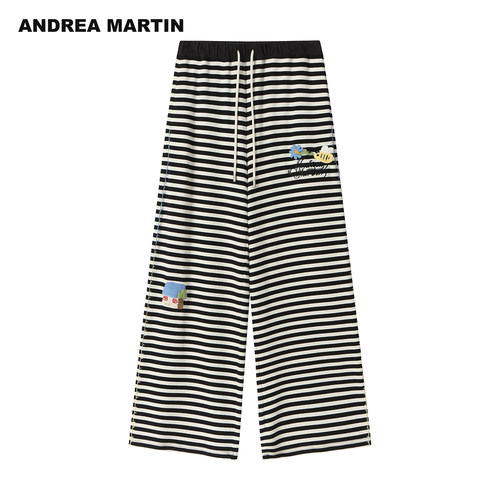 ANDREA MARTIN秋冬新款条纹钩针玩偶宽松阔腿长裤女休闲百搭