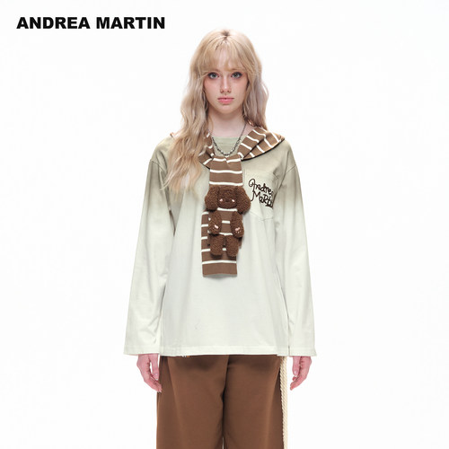 【张睿同款】ANDREA MARTIN26秋新款针织披肩渐变刺绣宽松长袖T恤