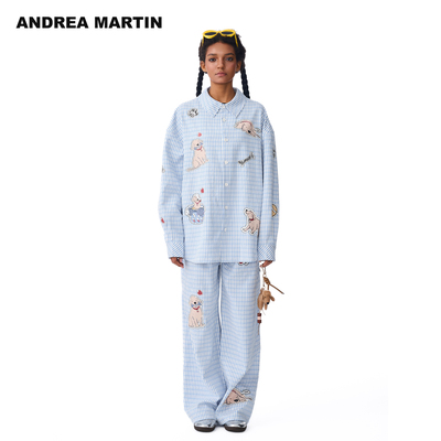 【汪苏泷 陆柯燃同款】ANDREA MARTIN25秋新款格纹衬衫休闲裤套装