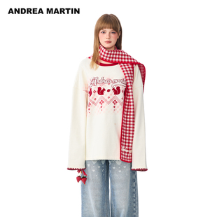 【冯建宇同款】ANDREA MARTIN 秋冬新款格纹连帽围巾长袖宽松卫衣