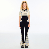 MARTIN 套装 秋新款 喇叭长裤 拼接条纹logo刺绣翻领短袖 ANDREA