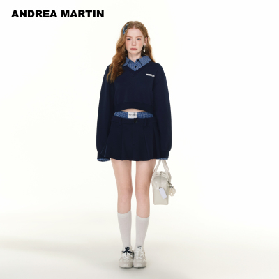 【陈卓璇同款】ANDREA MARTIN春季新款时尚套装假两件女卫衣短裙