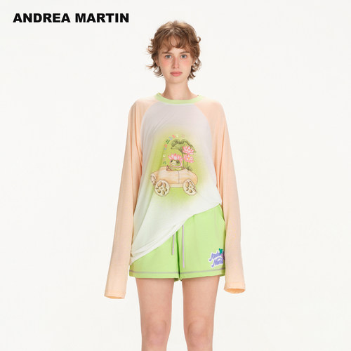 严选【许杨玉琢同款】ANDREA MARTIN2026夏新款印花长袖薄罩衫T恤
