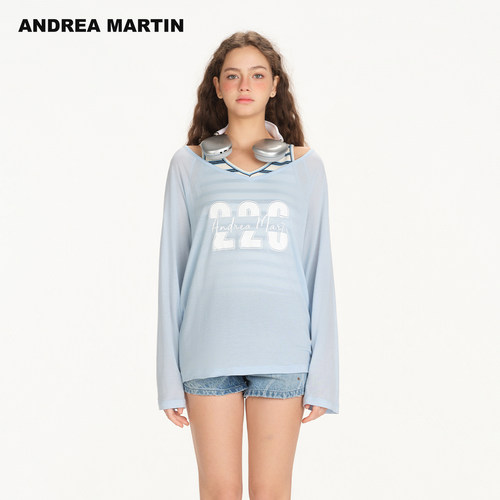ANDREA MARTIN2026夏季新款条纹针织背心V领薄长袖T恤女真两件套