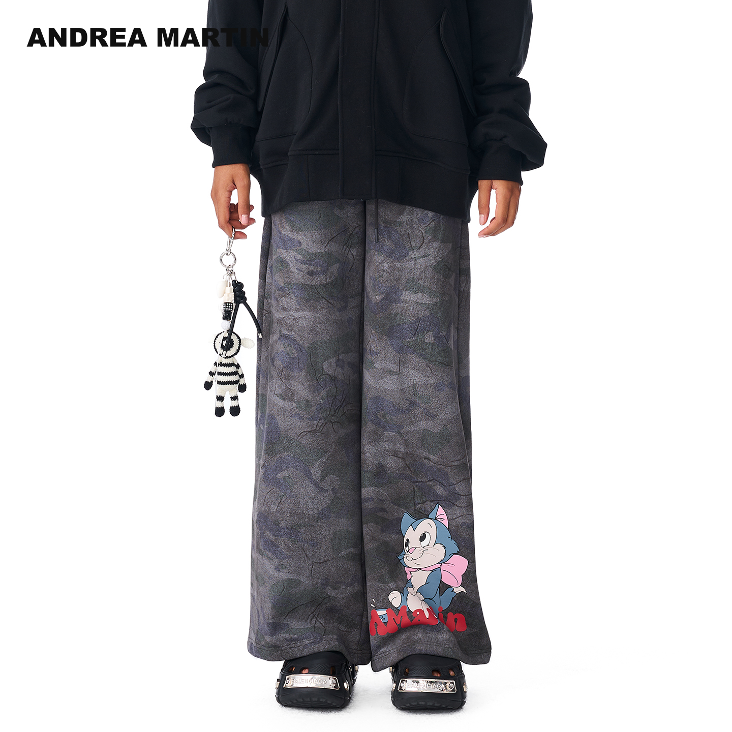 【明星男女同款】ANDREA MARTIN2025秋冬新品迷彩收腰阔腿休闲裤