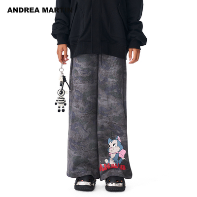 【明星男女同款】ANDREA MARTIN秋冬新品迷彩收腰阔腿休闲裤