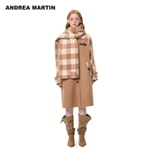 陈梦同款 ANDREA MARTIN 冬新款 格子围巾双面呢大衣女外套