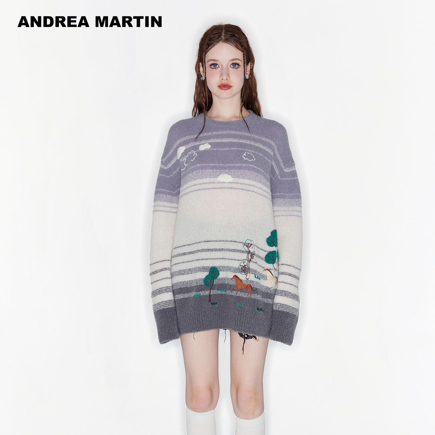 渐变小马针织衫