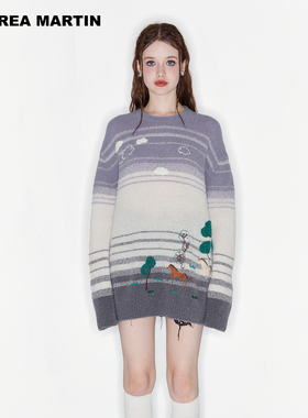 【向涵之同款】ANDREA MARTIN秋季新款羊毛条纹渐变毛衣女针织衫
