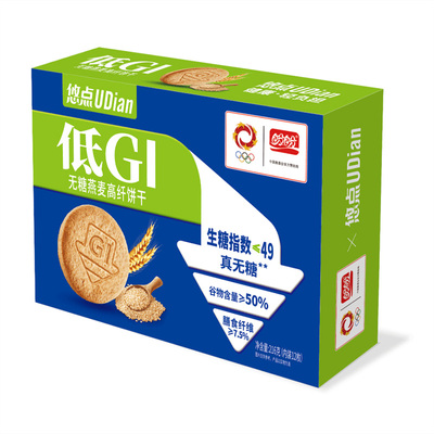 盼盼悠点低GI无糖燕麦高纤饼干108g盒装户外办公休闲健康饼干糕点