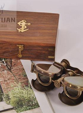 印度进口黄铜望远镜复古怀旧双筒望远镜样板间软装鉓品古董摆件