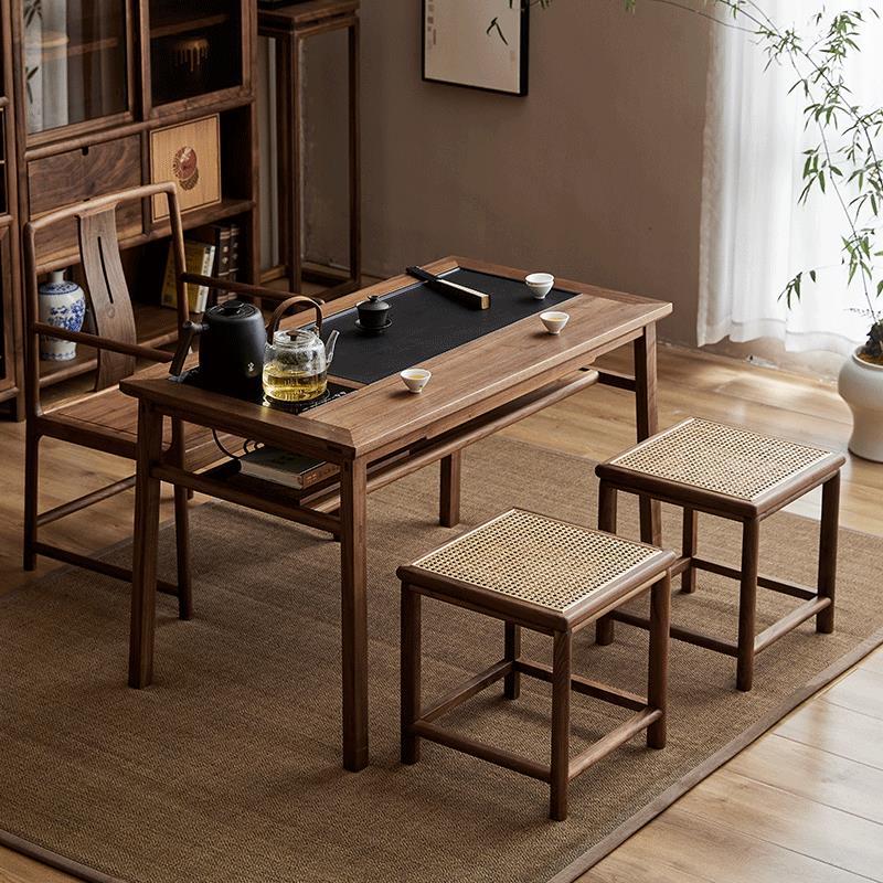 有枝新中式阳台茶桌2024新款黑胡桃小户型休闲茶桌椅组合实木茶台